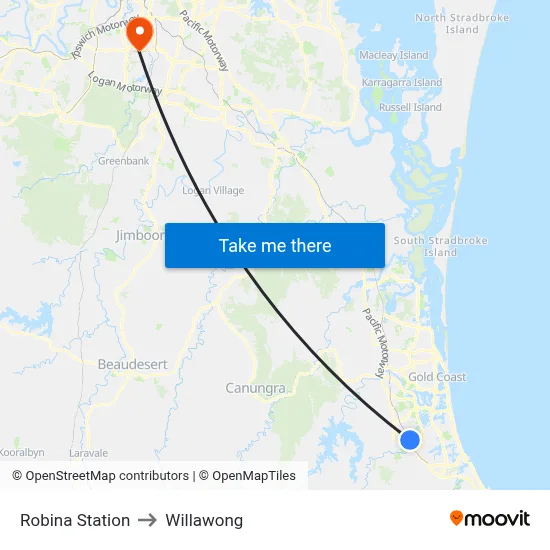 Robina Station to Willawong map