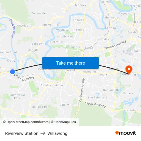 Riverview Station to Willawong map