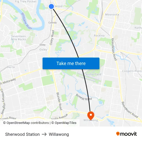 Sherwood Station to Willawong map