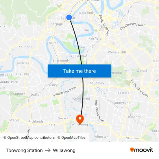 Toowong Station to Willawong map