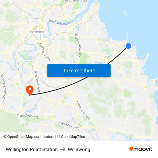 Wellington Point Station to Willawong map