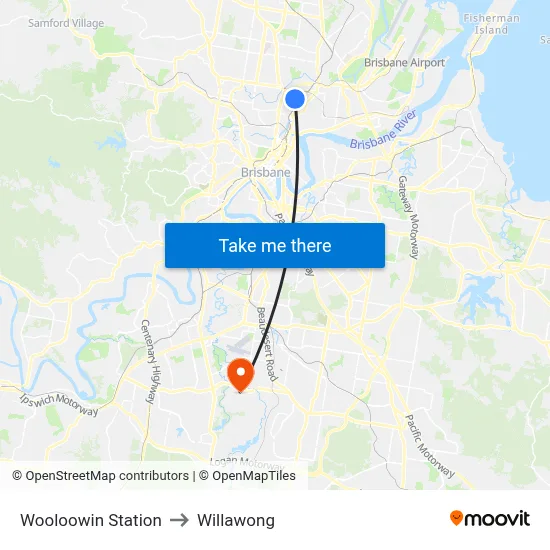 Wooloowin Station to Willawong map