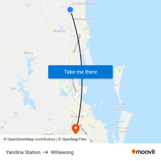 Yandina Station to Willawong map