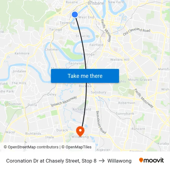Coronation Dr at Chasely Street, Stop 8 to Willawong map