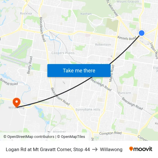Logan Rd at Mt Gravatt Corner, Stop 44 to Willawong map