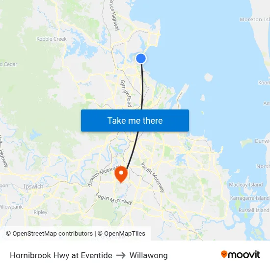 Hornibrook Hwy at Eventide to Willawong map