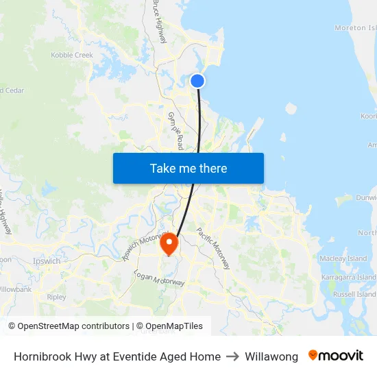 Hornibrook Hwy at Eventide Aged Home to Willawong map