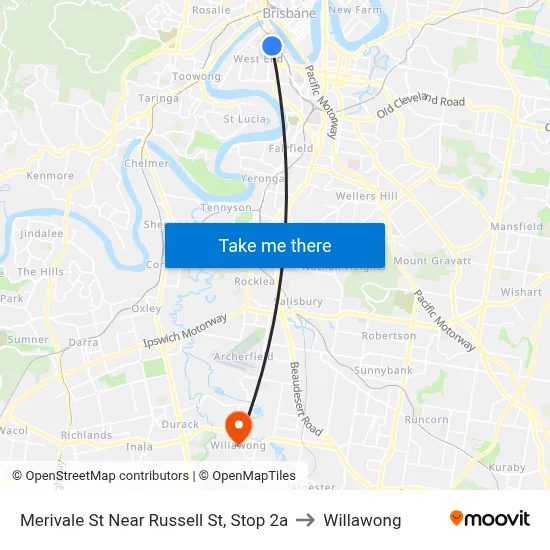 Merivale St Near Russell St, Stop 2a to Willawong map