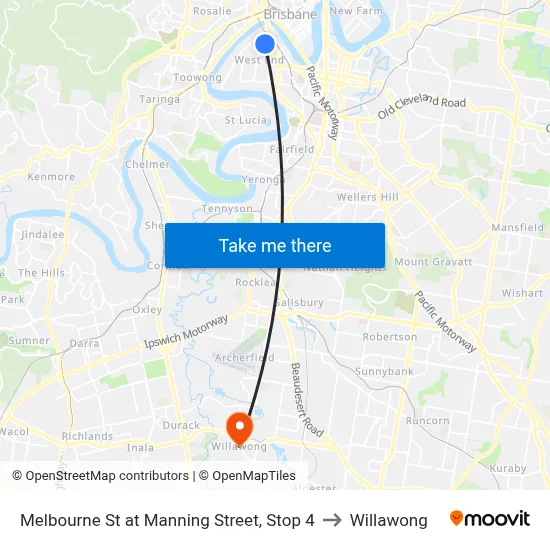 Melbourne St at Manning Street, Stop 4 to Willawong map