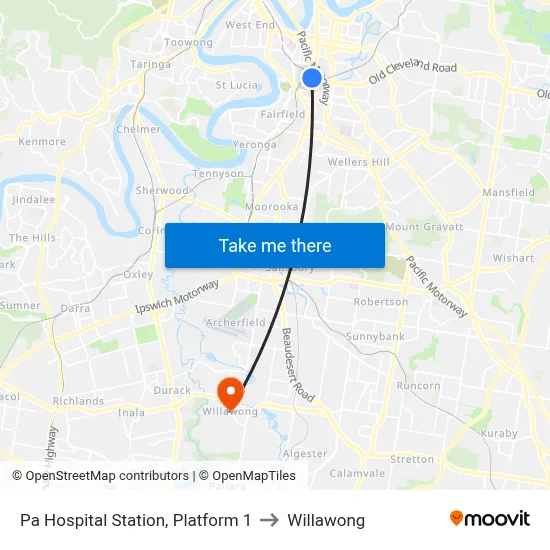 Pa Hospital Station, Platform 1 to Willawong map