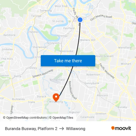 Buranda Busway, Platform 2 to Willawong map