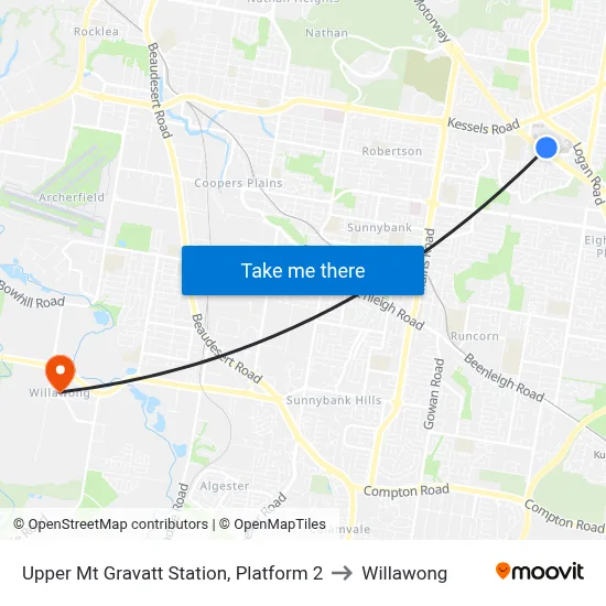 Upper Mt Gravatt Station, Platform 2 to Willawong map