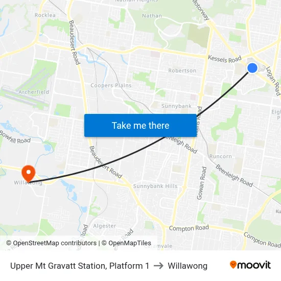 Upper Mt Gravatt Station, Platform 1 to Willawong map