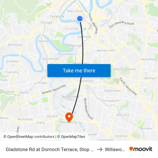 Gladstone Rd at Dornoch Terrace, Stop 11 to Willawong map