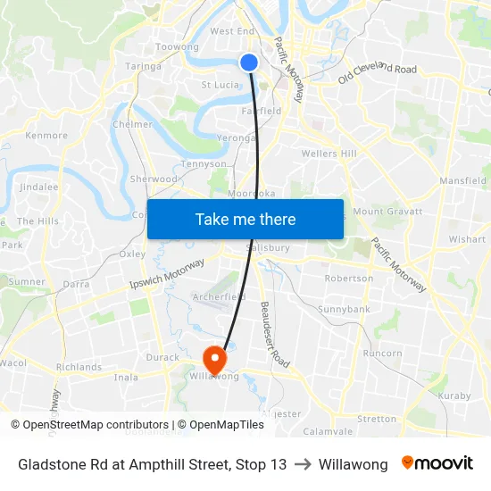 Gladstone Rd at Ampthill Street, Stop 13 to Willawong map