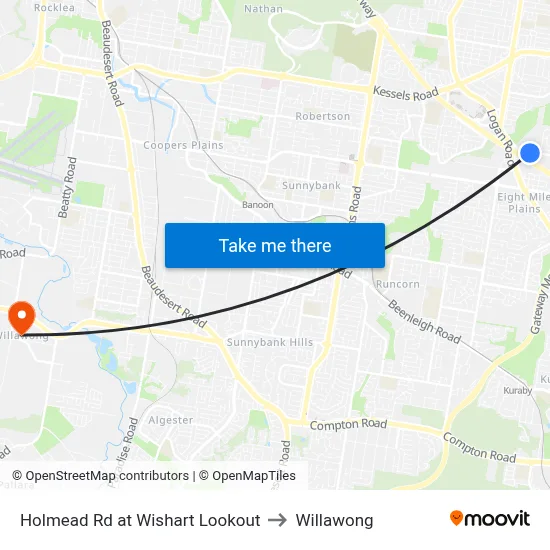 Holmead Rd at Wishart Lookout to Willawong map