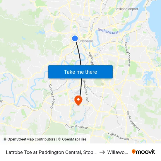 Latrobe Tce at Paddington Central, Stop 10 to Willawong map