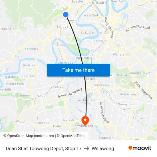 Dean St at Toowong Depot, Stop 17 to Willawong map
