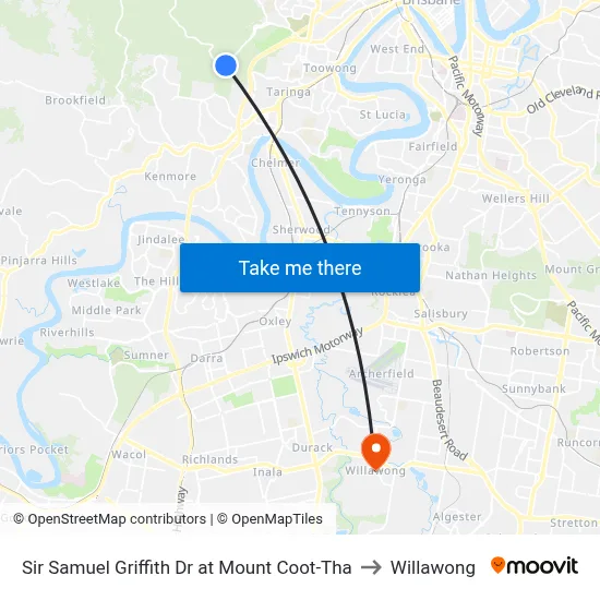 Sir Samuel Griffith Dr at Mount Coot-Tha to Willawong map