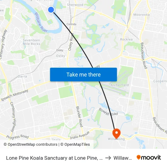 Lone Pine Koala Sanctuary at Lone Pine, Stop 42 to Willawong map