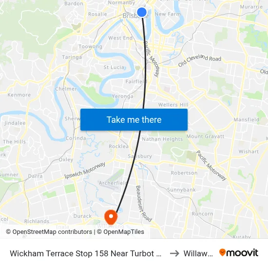 Wickham Terrace Stop 158 Near Turbot St, Stand A to Willawong map