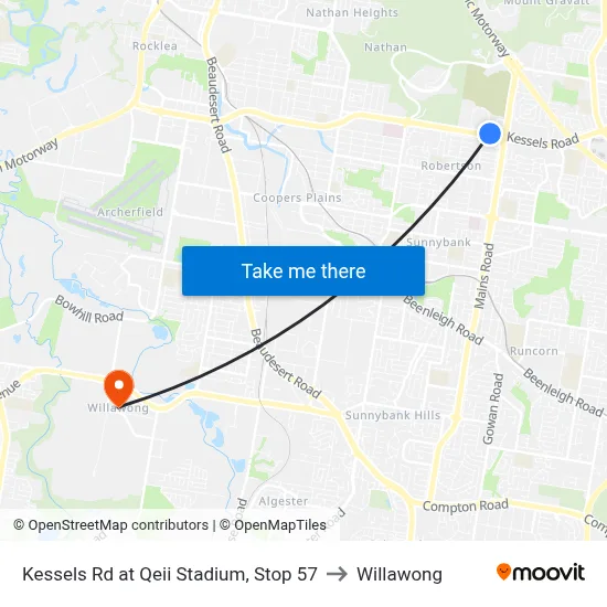 Kessels Rd at Qeii Stadium, Stop 57 to Willawong map