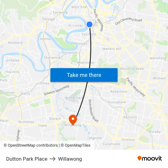 Dutton Park Place to Willawong map