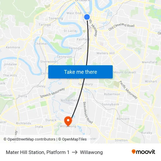Mater Hill Station, Platform 1 to Willawong map