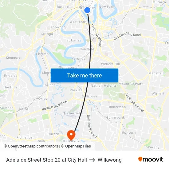 Adelaide Street Stop 20 at City Hall to Willawong map