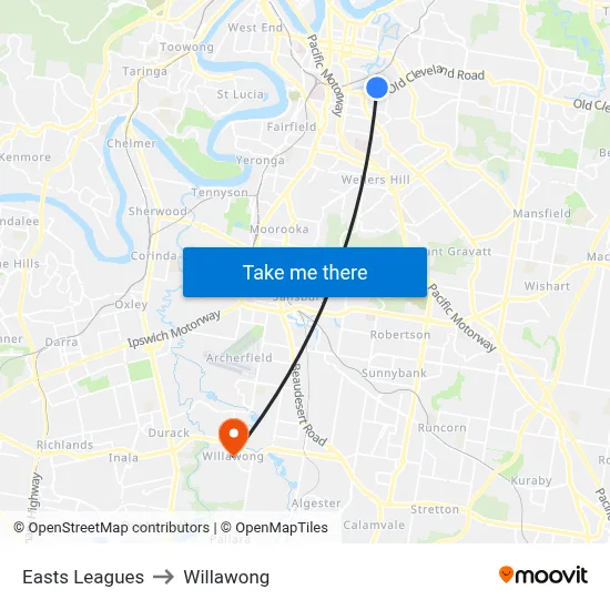 Easts Leagues to Willawong map