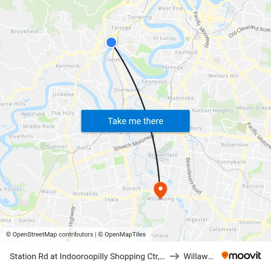 Station Rd at Indooroopilly Shopping Ctr, Stop E to Willawong map