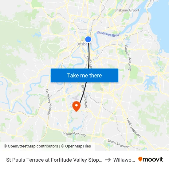 St Pauls Terrace at Fortitude Valley Stop 232 to Willawong map