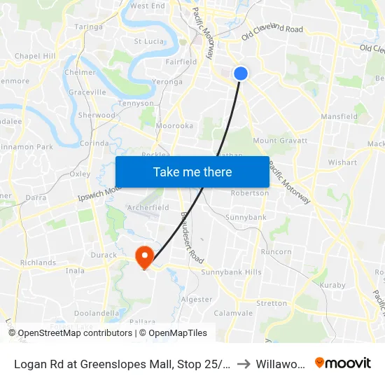Logan Rd at Greenslopes Mall, Stop 25/24 to Willawong map