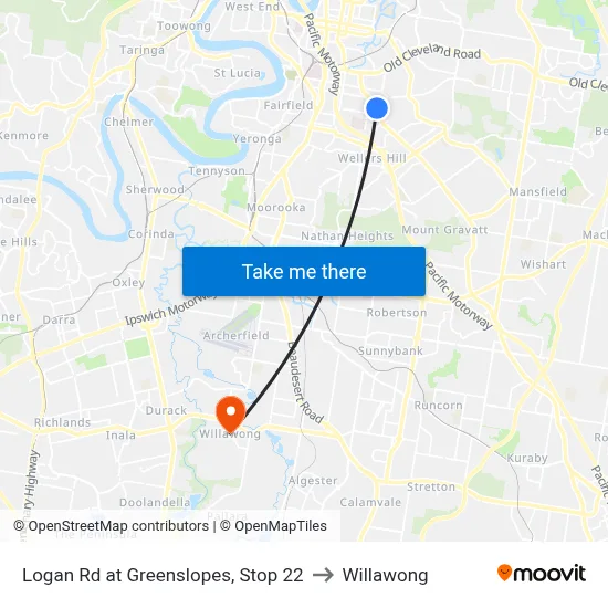 Logan Rd at Greenslopes, Stop 22 to Willawong map