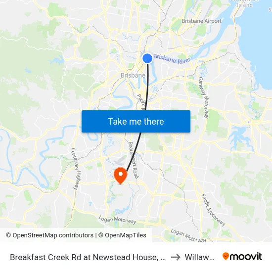 Breakfast Creek Rd at Newstead House, Stop 12 to Willawong map