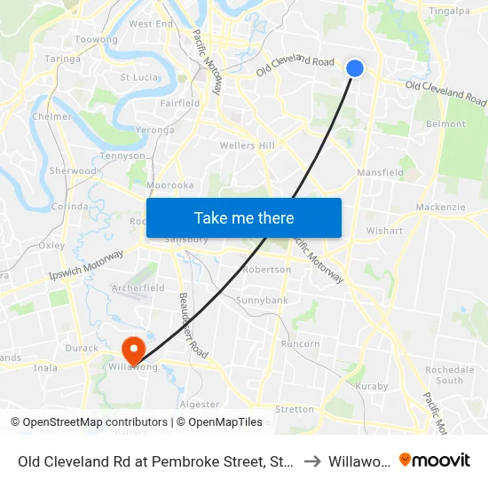 Old Cleveland Rd at Pembroke Street, Stop 36 to Willawong map