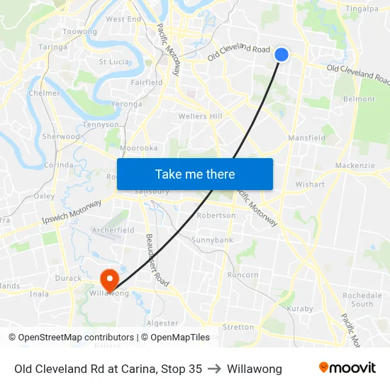 Old Cleveland Rd at Carina, Stop 35 to Willawong map