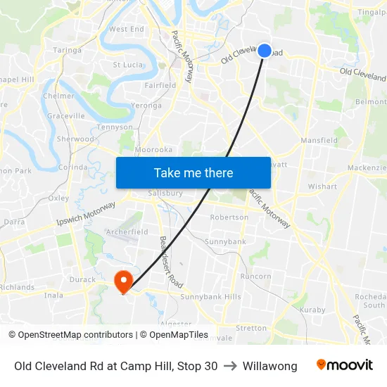 Old Cleveland Rd at Camp Hill, Stop 30 to Willawong map