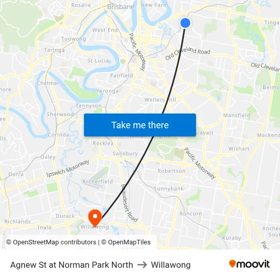 Agnew St at Norman Park North to Willawong map