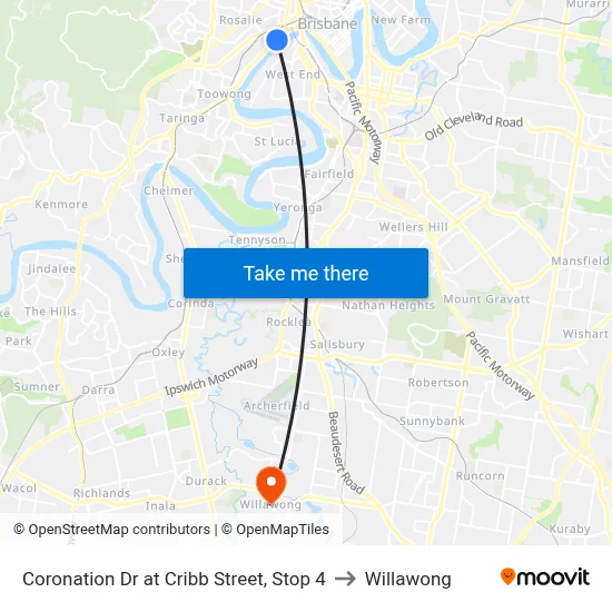 Coronation Dr at Cribb Street, Stop 4 to Willawong map
