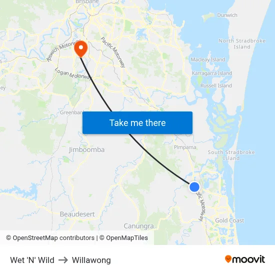 Wet 'N' Wild to Willawong map