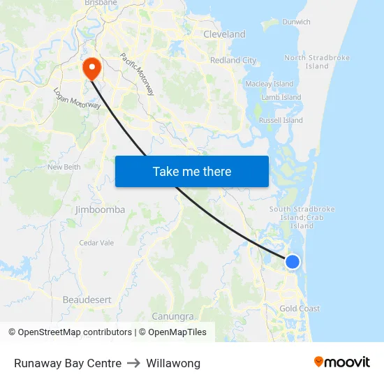 Runaway Bay Centre to Willawong map
