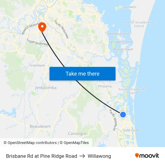 Brisbane Rd at Pine Ridge Road to Willawong map