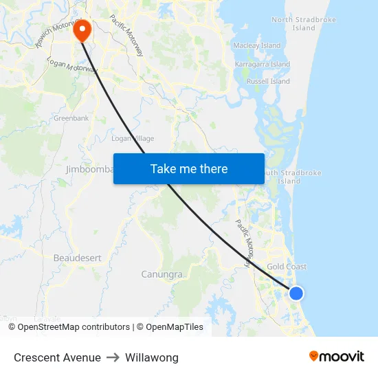 Gold Coast Hwy at Mermaid Beach Station to Willawong map