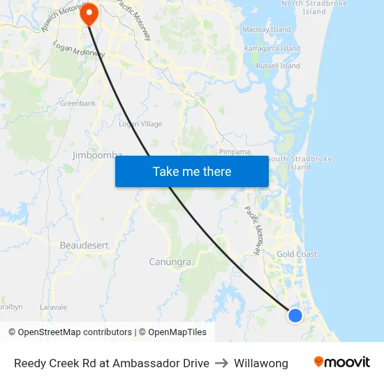 Reedy Creek Rd at Ambassador Drive to Willawong map