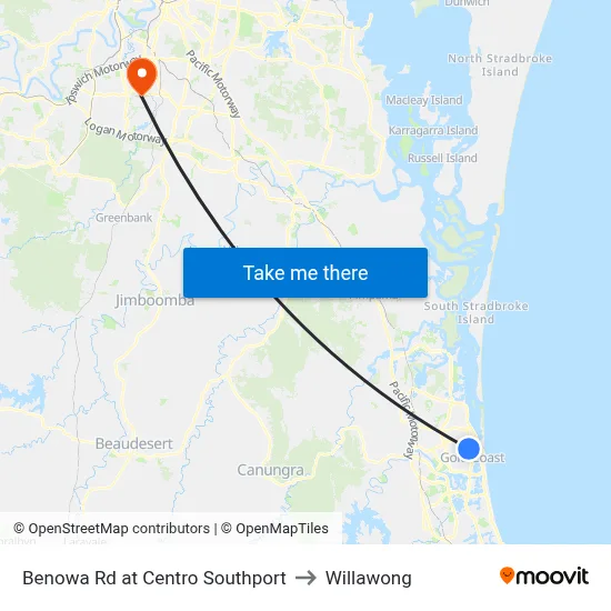 Benowa Rd at Centro Southport to Willawong map