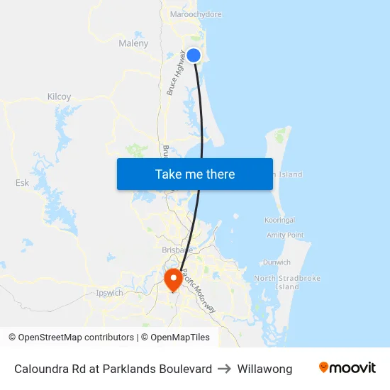 Caloundra Rd at Parklands Boulevard to Willawong map