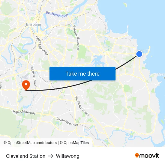 Cleveland Station to Willawong map