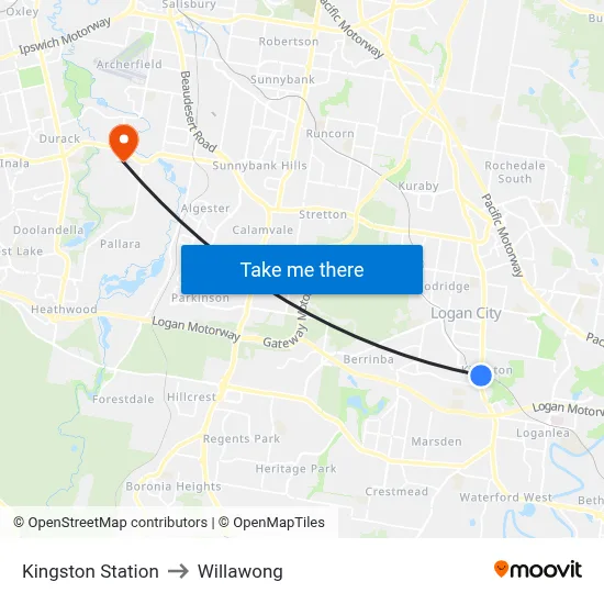 Kingston Station to Willawong map