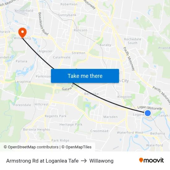 Armstrong Rd at Loganlea Tafe to Willawong map